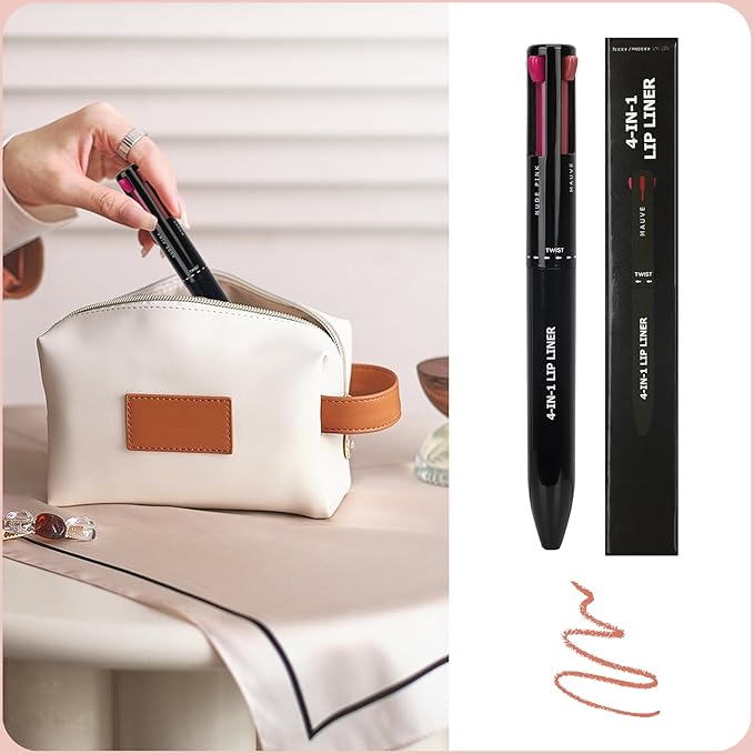 Arqumi Lip Liner - 4 In 1 Lip Liner High Pigmented Smooth Color Liner Retractable Lipstick Pencil,Smudge Proof Lipliner Pencil