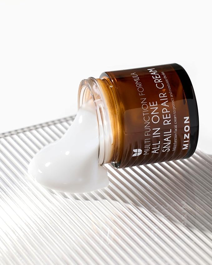 MIZON All-in-One Snail Repair Cream Korean Face Moisturizer with Snail Mucin 12 Natural Extracts Hydrating Nourishing Cream for Fine Lines Wrinkles & Blemish Care (2.53 Fl Oz Pack of 2)