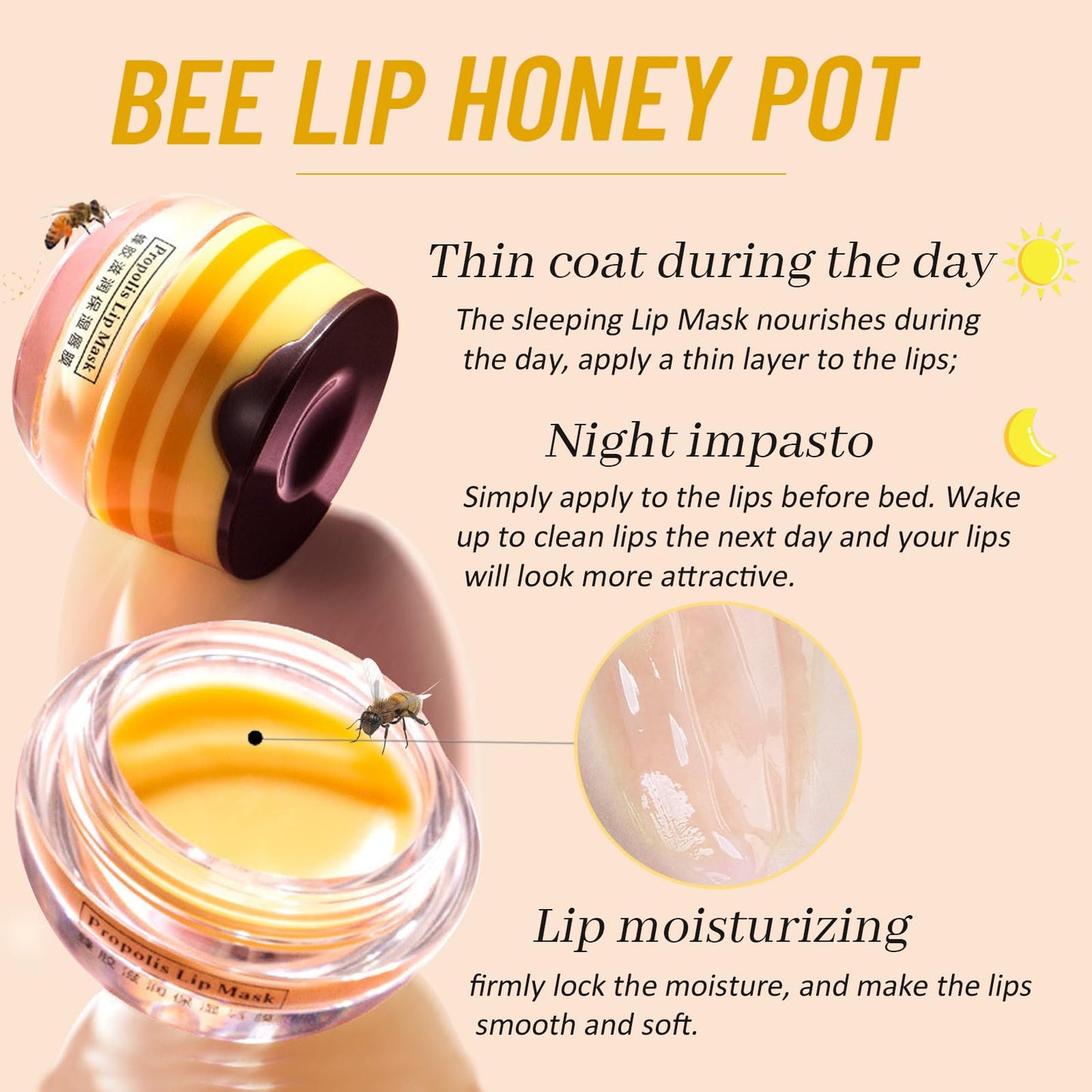 Bee Balm Lip Balm Honey Pot, My Bee Balm Propolis, Honey Lip Mask, Nourishing Moisturizing Sleeping Lip Mask Hydrating & Prevention Dry and Cracked Lip Scrubs Exfoliator (2)
