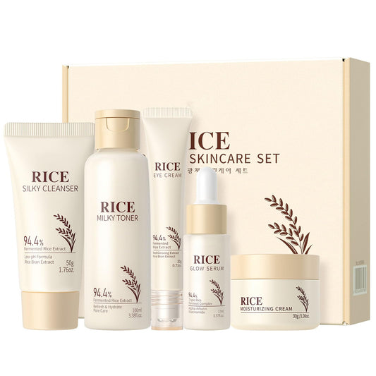 ARCHIDATE Rice Face Routine Set, Hydration Face Care Kit, Deeply Moisturize, Shrink Pores, Balances Oil, Improve Skin Elasticity, Gentle Formula for all Skin Type, Skincare Gift Sets for Women Girl