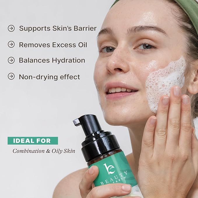 Beauty by Earth Foaming Face Wash Cleanser – Gentle, Non-Toxic Daily Facial Wash for Sensitive & Oily Skin, Natural & Organic Ingredients, Made in USA