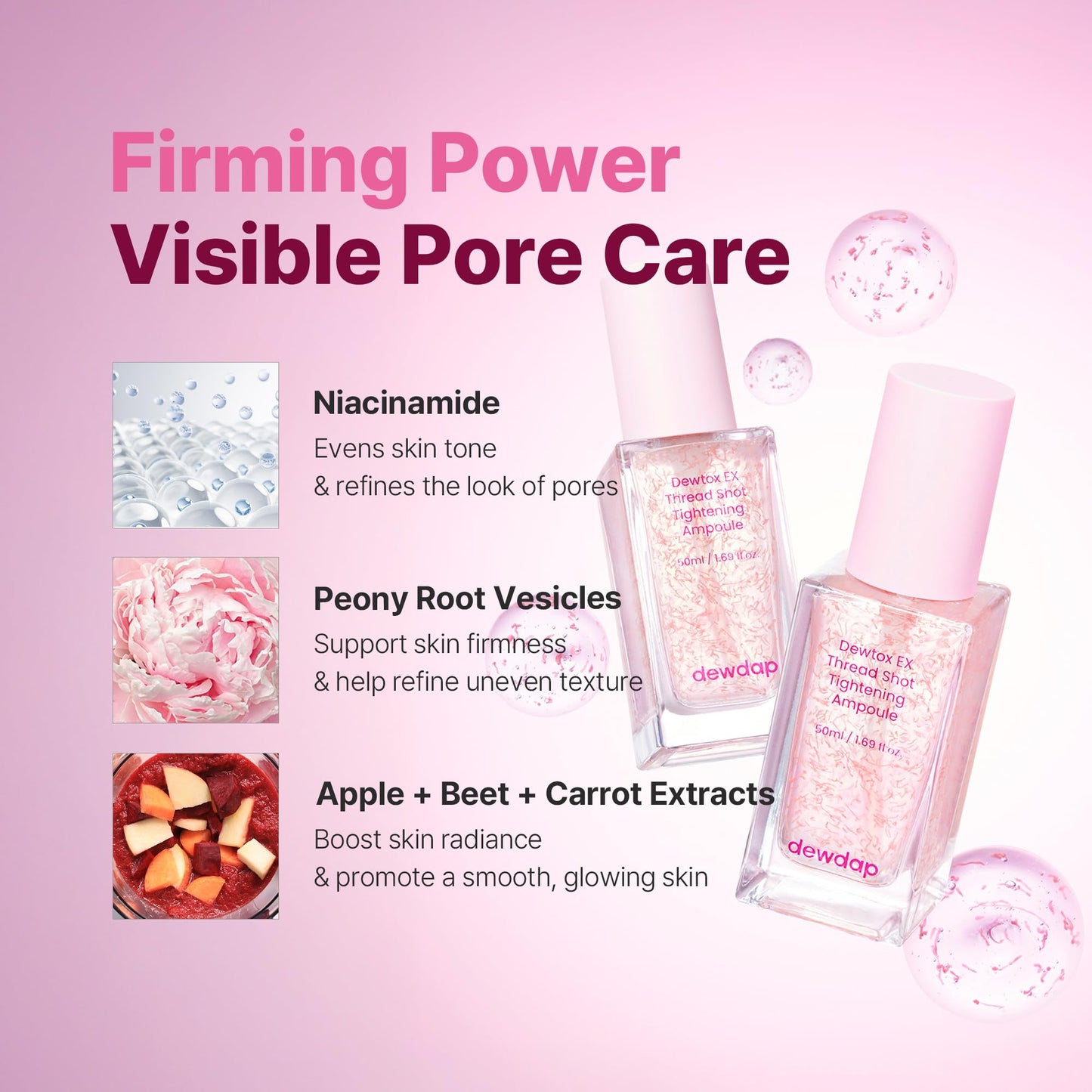 DEWDAP Dewtox Exosome Thread Shot Tightening Serum, Facial Serum with Niacinamide for Pore Minimizing & Firm Skin, Glass Skin, Korean Skincare (1.69 Fl Oz / 50ml)