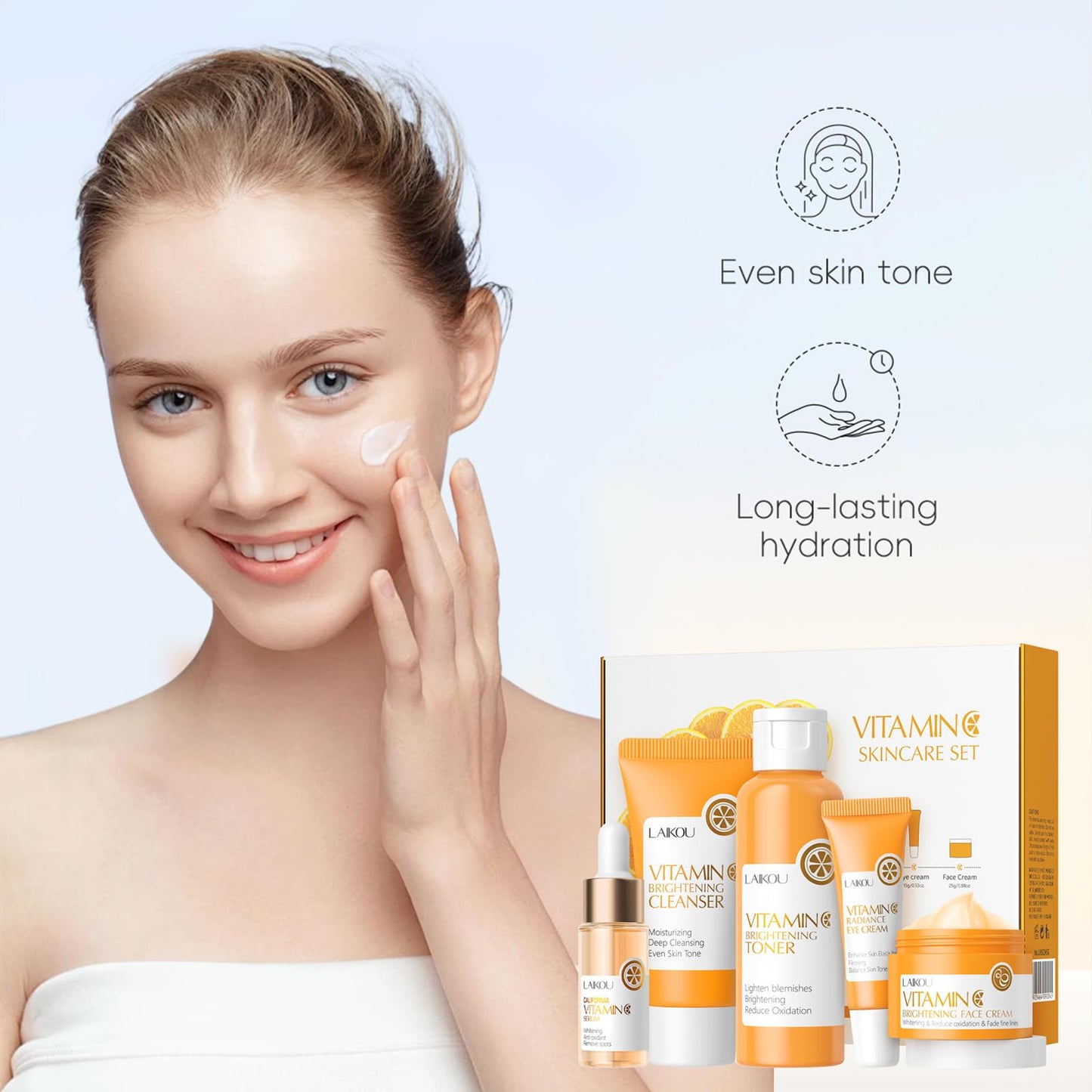 Vitamin C Skincare Set,Face Skin Care Set for Women,Vitamin C Facial Serum Care Set ,Facial Hydrating Kit with Cleanser, Toner, Face Serum, Eye Cream, Face Cream