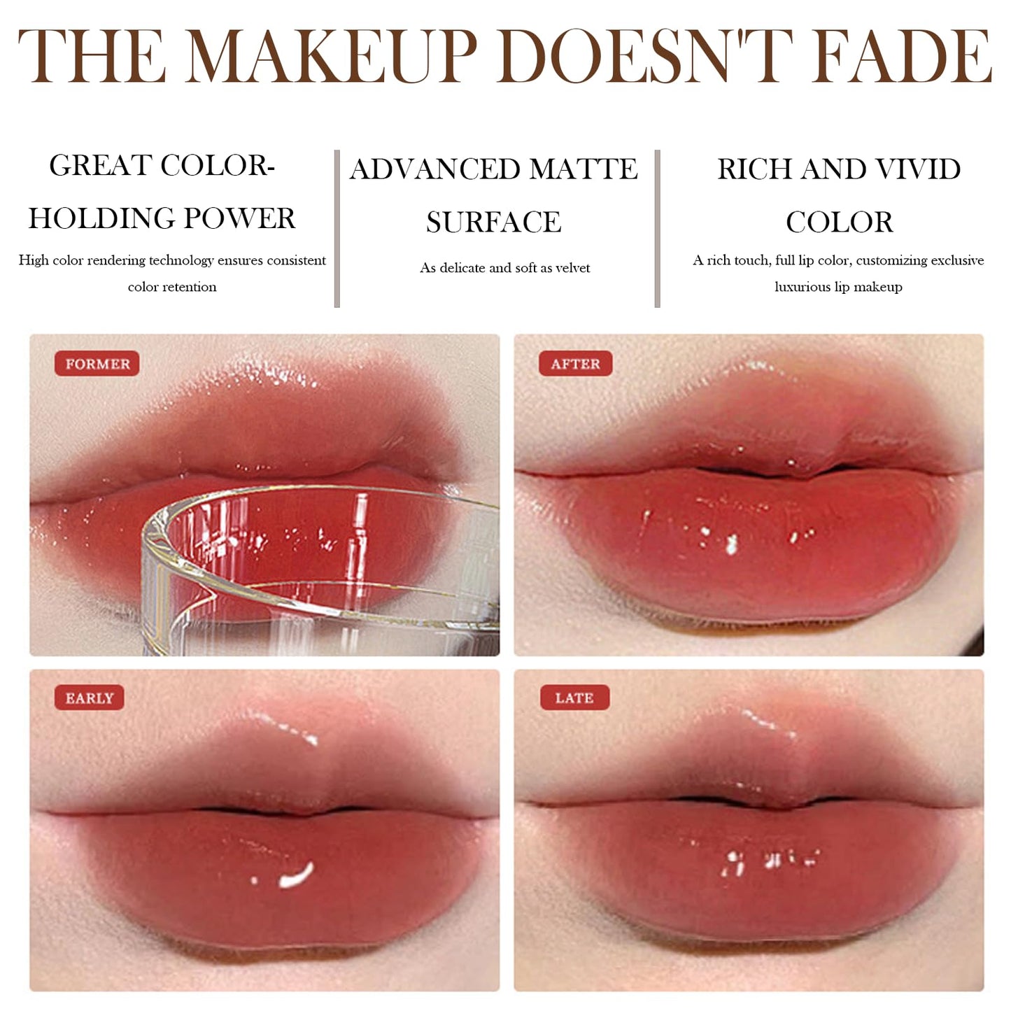 Transferproof Color Changing Lipstick,Gold Crystal Lipstick Color Changing Long Lasting,Vitamin E Nourishing For Cracked & Dry Lips (01)