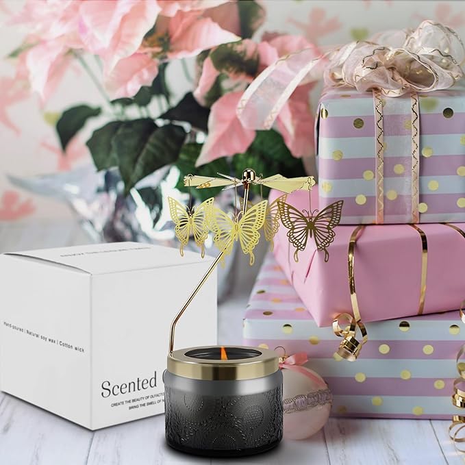 Butterfly Gifts for Women, Rotatable Candle Gifts, Vanilla Cream Scented Candles Anniversary Christmas Thanksgiving, Unique Butterfly Best Girl, Friends,Mom, Gray