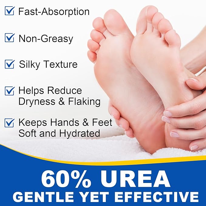 Urea Foot Cream, Urea Cream 60 Percent for Feet, Foot Cream for Cracked Heels and Dry Skin, Cracked Heel Repair Cream Plus 2% Salicylic Acid, for Calluses and Hard Skin 2PCS