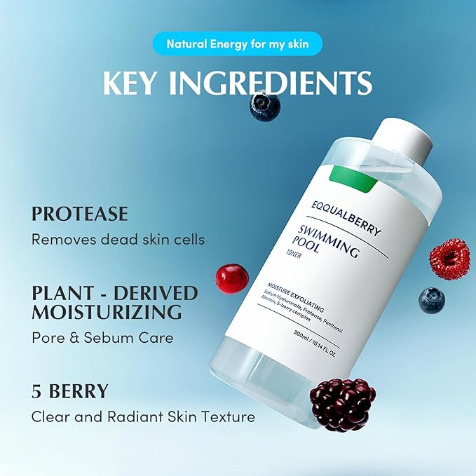 Swimming Pool Toner - Korean Toner for Daily Exfoliating & Deep Hydration with Natural Enzyme Protease & Hyaluronic Acid, For Sensitive Skin, 10.14 Fl Oz (300ml)
