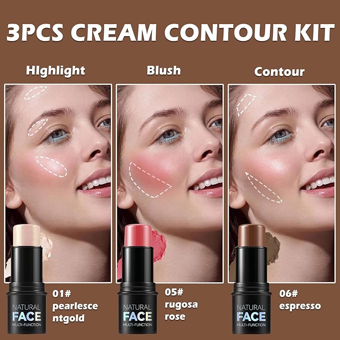 Highlighter Stick Cream Blush Stick Bronzer Contour Stick Beginner-Set B