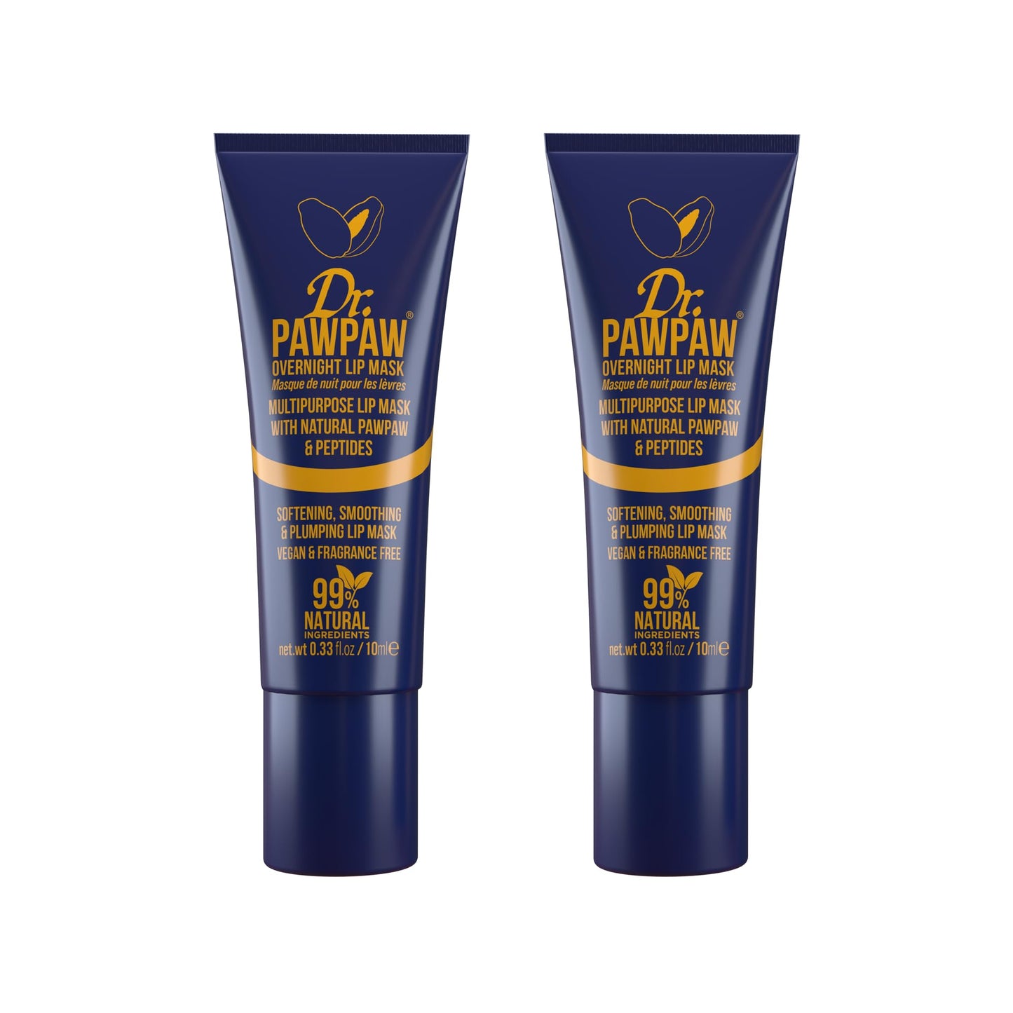 Dr. PawPaw Multipurpose Overnight Lip Mask Set - Lip Sleeping Mask with Peptides - Natural Moisturizer for Plumping - Cruelty Free - 2 pc