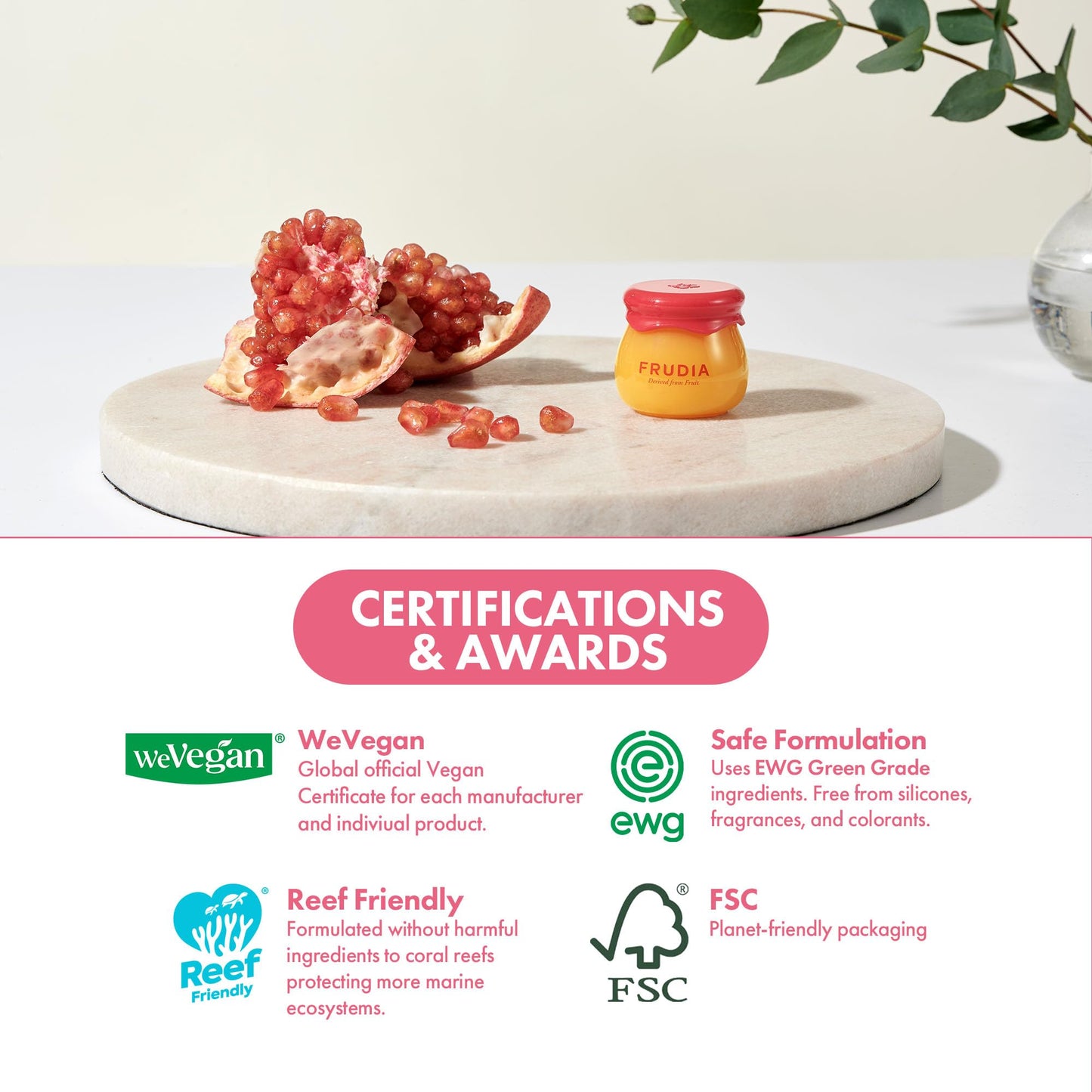 FRUDIA Pomegranate Honey Lip Balm, Lip Plumping, Hydrating, & Translucent Red Tinted 3-in-1 Korean Lip Balm made with Pomegranate Extracts for Dry & Pale Lips