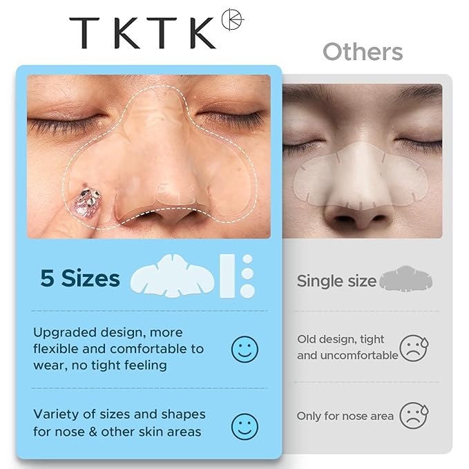 TKTK Hydrocolloid Nose Patches, XL Nose Pore Strips 91 x 48 mm, Large Hydrocolloid Acne Pimple Patches for Face, Cover Zit Blemishes & Absorb Oil (Nose Contoured, Strip, Dots 5 Sizes 112 Count)