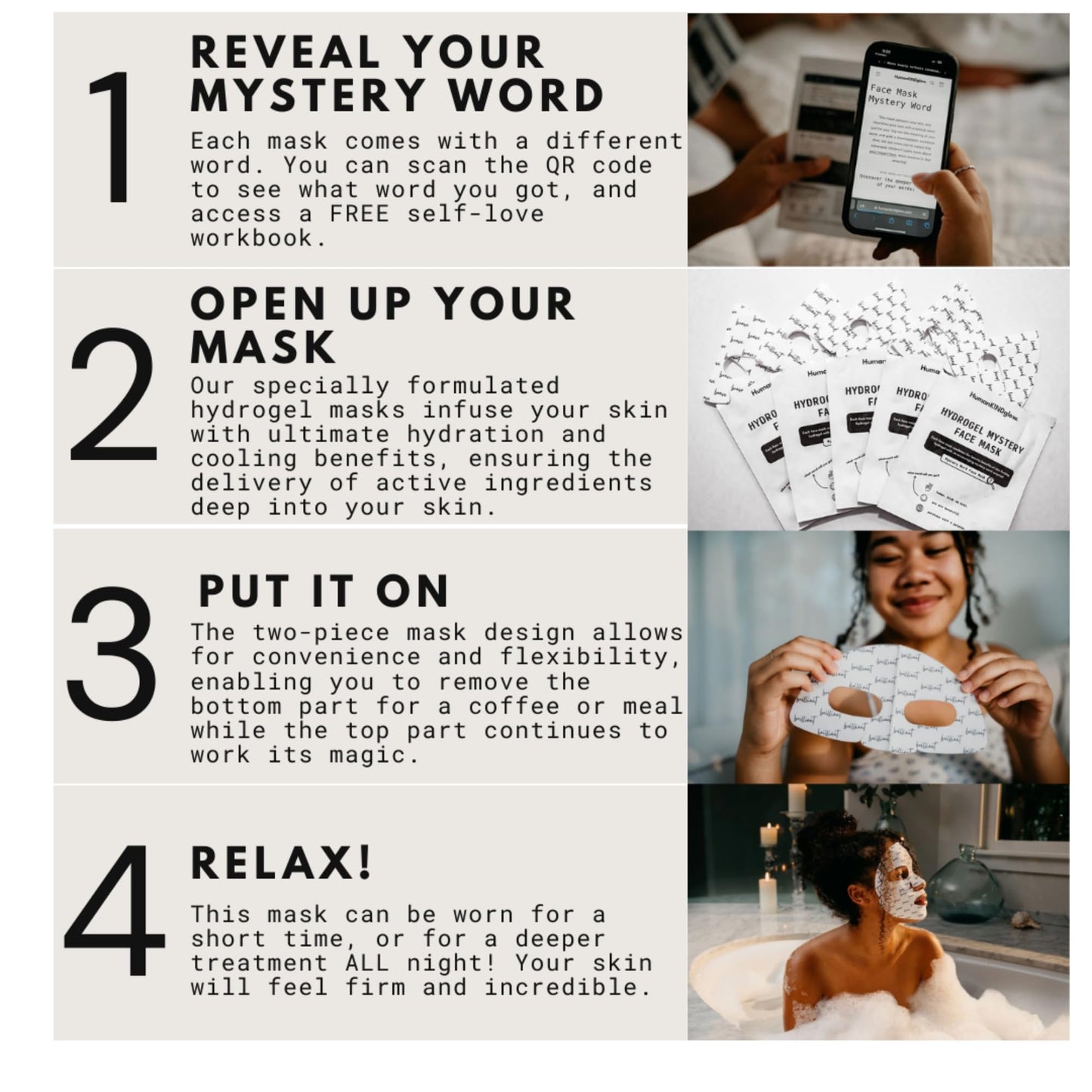 HumanKINDglow. Hydrogel Mask – Face Masks Skincare | Korean Facial Masks for Women Skin Care | Overnight Firming, Hydrating, Anti-Aging Face Mask Skincare with Inspirational Affirmation