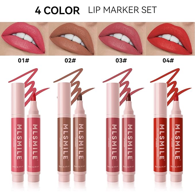 Red Lip Marker Lip Stain Long Lasting Waterproof Lip Liner Pencil, Hydrating, Transfer-proof Highly Pigmented Color Matte Lipstick Precise Liquid Lip Liner, Lightweight Matte Finish (04# RED)