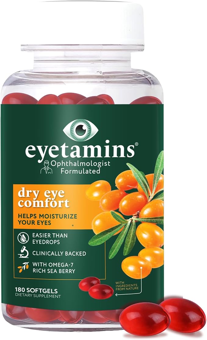 Dry Eye Comfort - 180 Softgels - Ophthalmologist - Formulated, Natural - Himalayan Sea Buckthorn Oil - Vegan and Non-GMO Formula