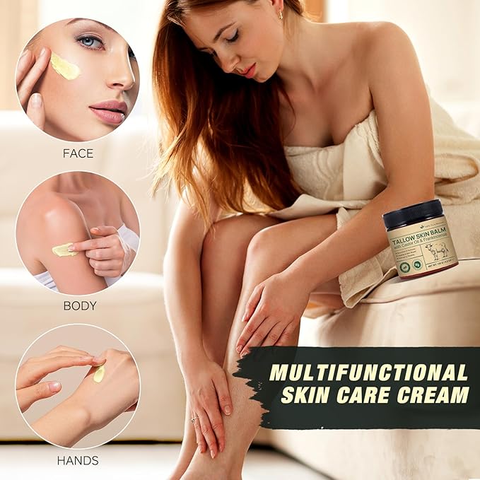 Beef Tallow for Skin & Face Cream with Castor Oil and Frankincense,120g,Organic Natural 100% Grass Fed,Whipped Beef Tallow Balm Deeply Moisturizing for Face & Body Care,4.2 oz