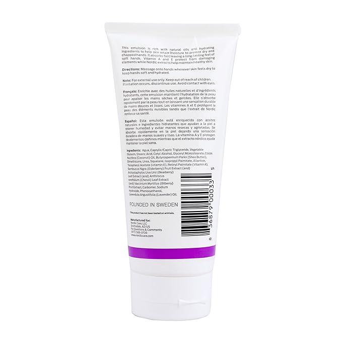 Nordic Care Hand Cream, 6 oz. | Shea Butter Hand Lotion for Dry Hands and Cracked Skin | Paraben & Lanolin-free | Essential Oils, Vitamin A & E, Squalane & Lavender