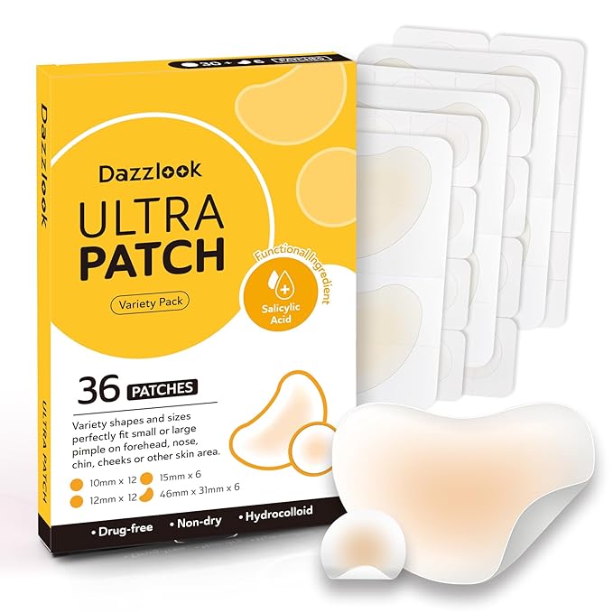 Ultra Pimple Patch Variety Pack Hydrocolloid Acne Pimple Patches with Salicylic Acid for Covering Small & Large Zits and Blemishes, Spot Stickers for Face and Skin (36 Counts)