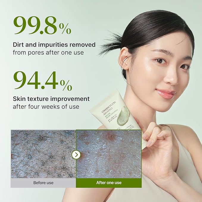 CKD Green Plum AHA·BHA Mochi Mask Face Cleanser - Dual-Action Makeup Remover and Daily Facial Wash with Controls Sebum, Tightens Pores, Removes Blackheads. All Skin Types. 4.58 oz