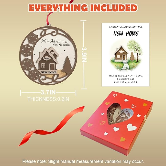 2026 New Home Ornament - Wooden Housewarming Gift for Homeowners, Couples & Friends - New Adventures New Memories First Christmas House Ornament