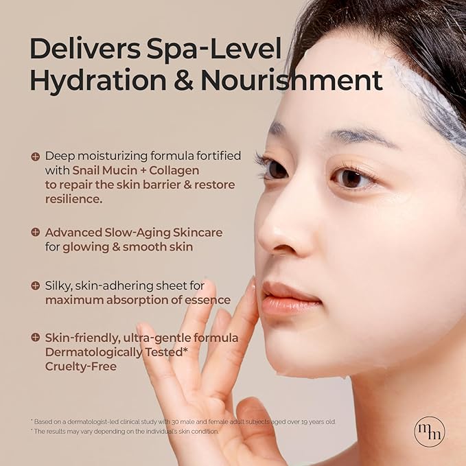 MOTHER MADE Glowing Glass Skin Hydrating Snail Deep Collagen Face Masks Set of 20 EA, with Niacinamide 2%, Vitamin E, Facial Mask for Dry, Sensitive Skin, Self Care, Korean Skincare