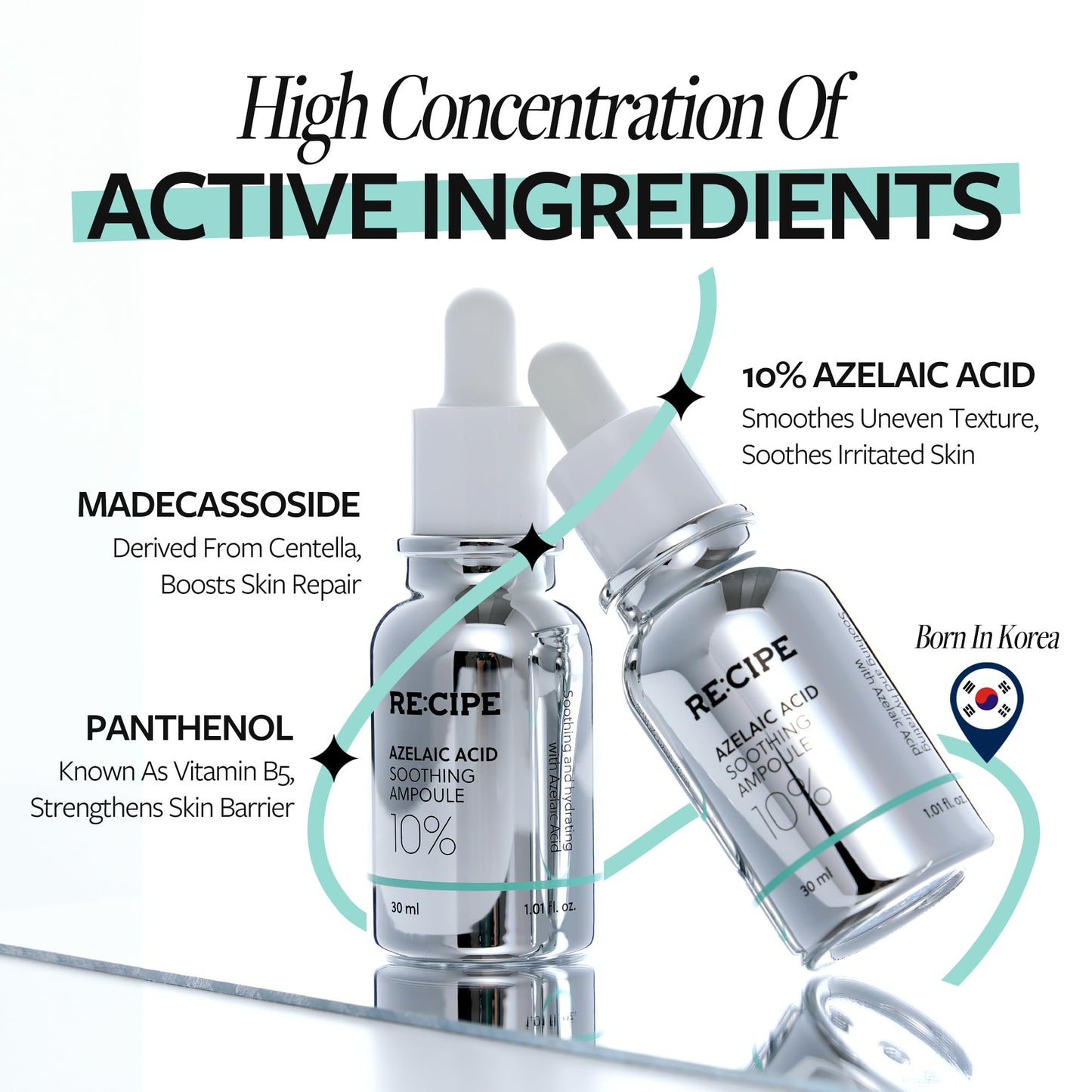 RECIPE Azelaic Acid 10 Soothing Ampoule - Soothing Serum, Facial Serum for Sensitive skin - Korean Skincare for Mild Breakouts (1.01 fl oz)