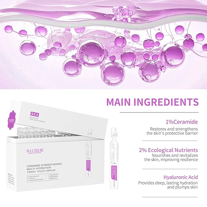 Ceramide Serum for Dry Sensitive Skin - Triple Ceramide Complex + Hyaluronic Acid, Strengthening Moisturizer, Gentle Non-Greasy Formula, 30 Single-Dose Ampoules