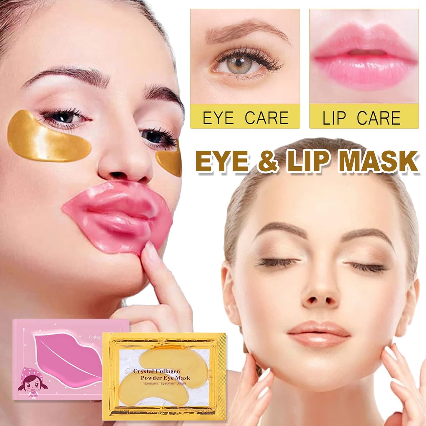30 Pairs Eye Masks & Lip Masks, Crystal Collagen Eye Patches for Puffy Eyes & Dark Circles, Bachelorette Party Favors, Bridesmaid Gifts, Lip Care & 24K Gold Eye Mask Moisturizing & Reduce Wrinkles