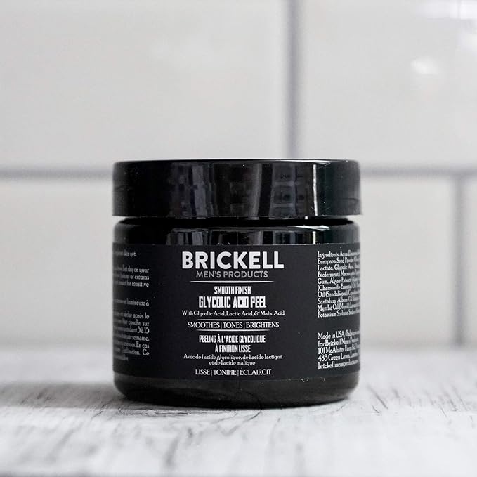 Brickell Men's Smooth Finish Glycolic Acid Peel For Men, Natural and Organic, Anti-Aging Peel for Wrinkles, 2 Ounce, Scented