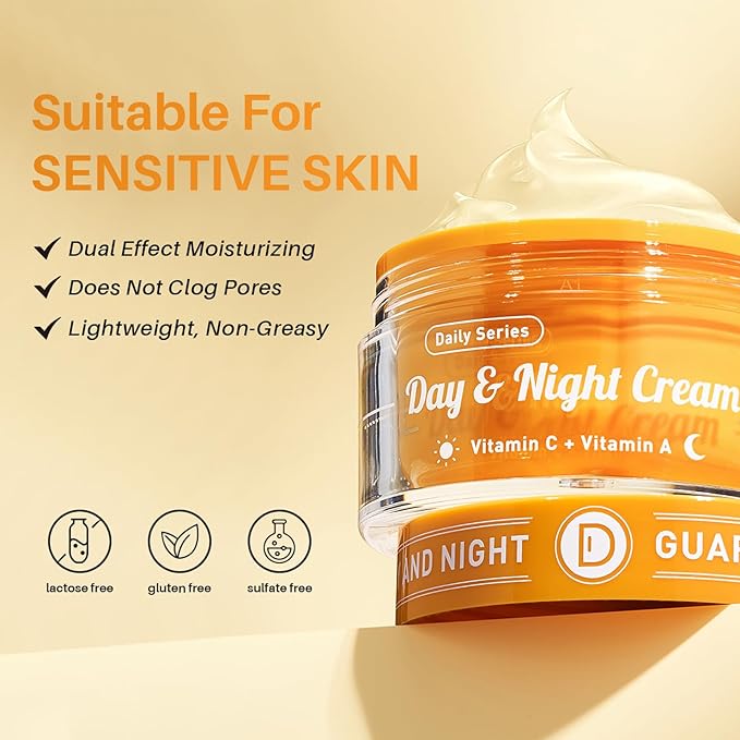 Day & Night Cream Combo, Anti-Wrinkle Hydrating Face Cream with Vitamin C + Firming Renewal Night Cream with Vitamin A, Universal 2-in-1 Formula for All Skin Types, 3.4 Oz