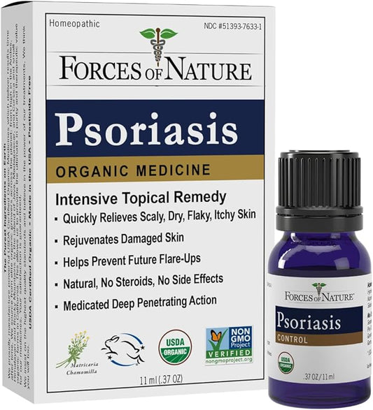 Forces of Nature Psoriasis Treatment, Organic Homeopathic Medicine, 0.37 Fl Oz, Psoriasis Control for Scalp & Skin Care, Multi Symptom Dry Skin Relief