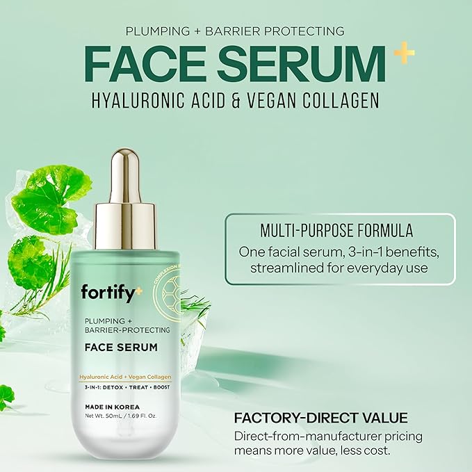 Hyaluronic Acid Face Serum with Collagen - 3-in-1: Detox, Treat, Boost - Dermatologist Tested, Ultra Hydrating, Anti-Aging & Protecting - Clean Beauty, Korean Skin Care - 50ML/1.7oz