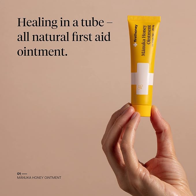 First Honey Wound Healing Ointment 0.5 oz | 100% Active Leptospermum | Fast Relief & Skin Repair | Manuka Honey from New Zealand Antibiotic Free Burn Care, Scar Gel, Dressing Aid