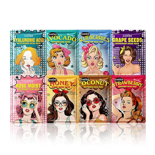 Girl Character Sheet Masks, Spa Party Facial Mask Skincare Set, Sheet Masks Skin Care, Moisturize Brighten Soothe for All Skin Types, Christmas Birthday Gifts for Women Men Girls, (8Pcs)