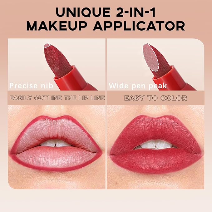 Lip Stain Marker,Nude Red Lip Tint Stain Pen Liner,Hydrating