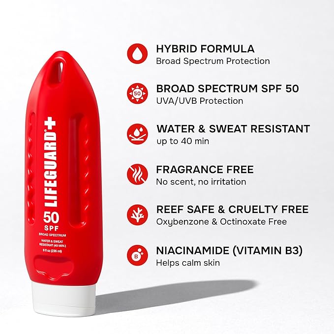 Lifeguard SPF 50 Sunscreen Lotion - Daily Broad Spectrum Face and Body Sunscreen, No White Cast, Hydrating Finish, For All Skin Types, Water Resistant, Reef Safe - 8 fl. oz.