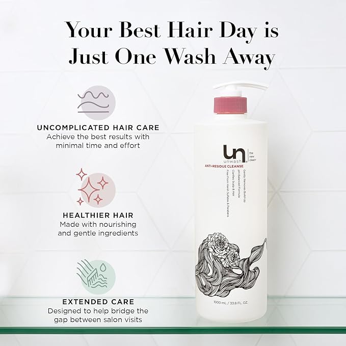 unwash Anti-Residue Cleanse - Gentle, Ph-Balanced Clarifying Shampoo for Build-Up, Dirt and Oil, Safe for All Hair Types, 33.8 fl oz
