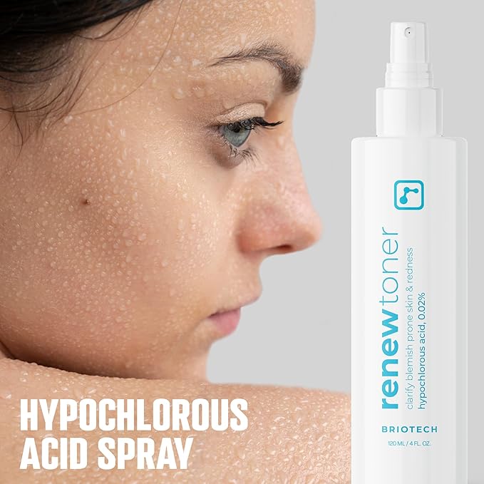 BRIOTECH Renew Toner, Hypochlorous Acid Spray, Minimize Appearance of Blemishes, Soothing Facial Mist for Sensitive Skin, Calm Redness & Bumps, Hypoallergenic & Vegan, 2 fl oz Travel Size (2 Pack)
