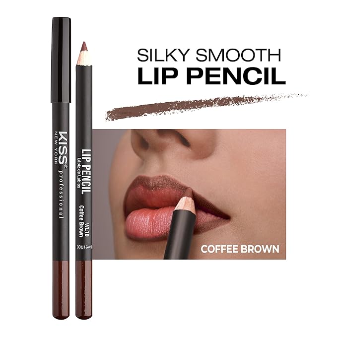 KISS New York Professional Slim Lip Pencil, Creamy Soft Lip Liner, Smooth Long-Lasting Rich Lip Color, Natural Lip Makeup, Water-Resistant Lip Crayon (Coffee Brown)