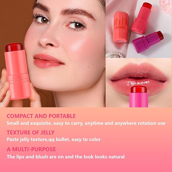 2 Pcs Milk Jelly Blush,Jelly Tint Blush Stick Stick (03#+04#)