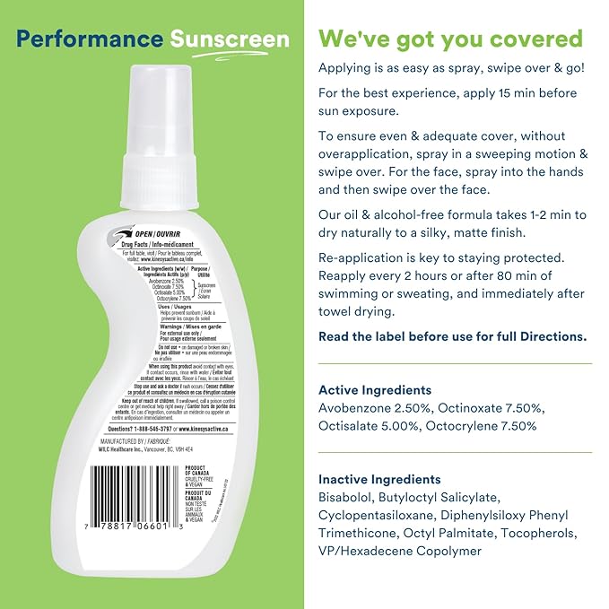KINeSYS Fragrance Free Clear Spray Sunscreen for sensitive skin, SPF 30, Hypoallergenic, Broad Spectrum UVA/UVB protection for Face & Body, PABA and Oxybenzone FREE, 700+ Sprays, 4 Fl Oz/120 mL