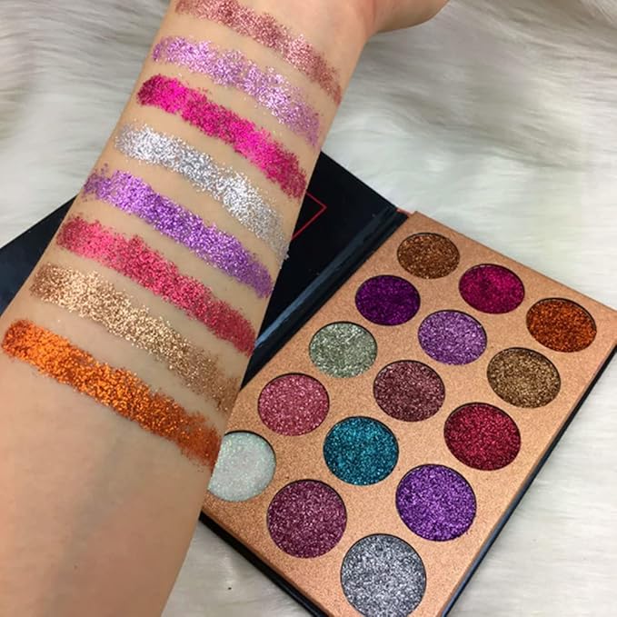 15 Colors Eyeshadow, Glitters Shimmer Pigment Pressed Makeup