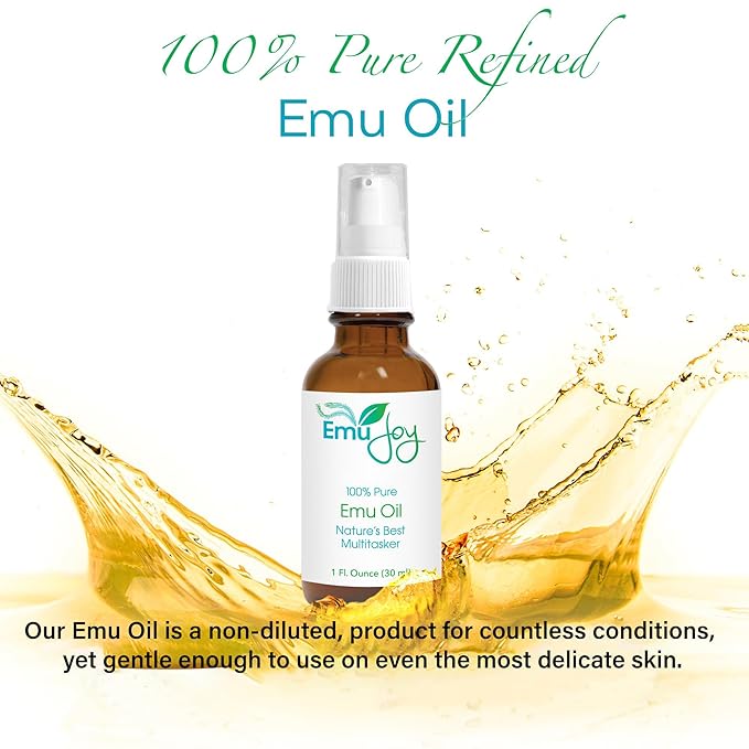 Emu Joy Emu Oil Organic - 100% Pure, Made in the USA - Emu Oil for Skin, Face, Hair, and Nails, Piercing Bump Oil & Tattoo Aftercare