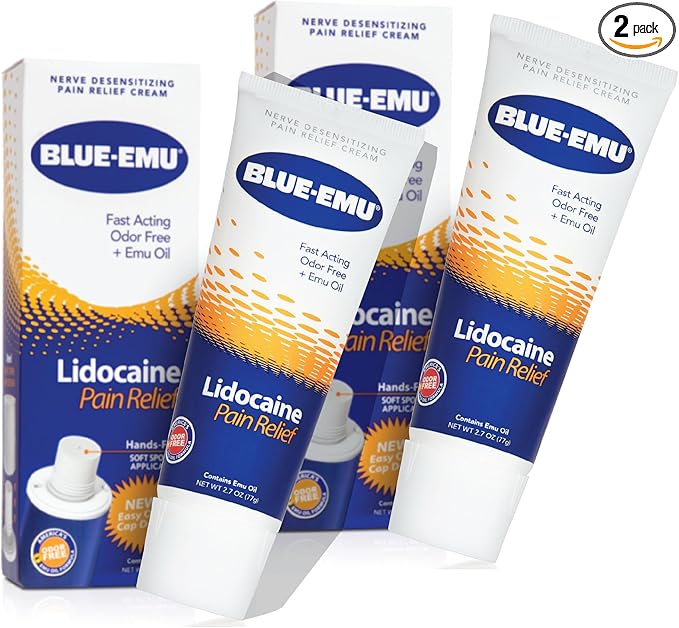 BLUE-EMU Lidocaine Pain Relief Cream for Fast, Numbing Relief, 2.7 Oz, 2 Pack