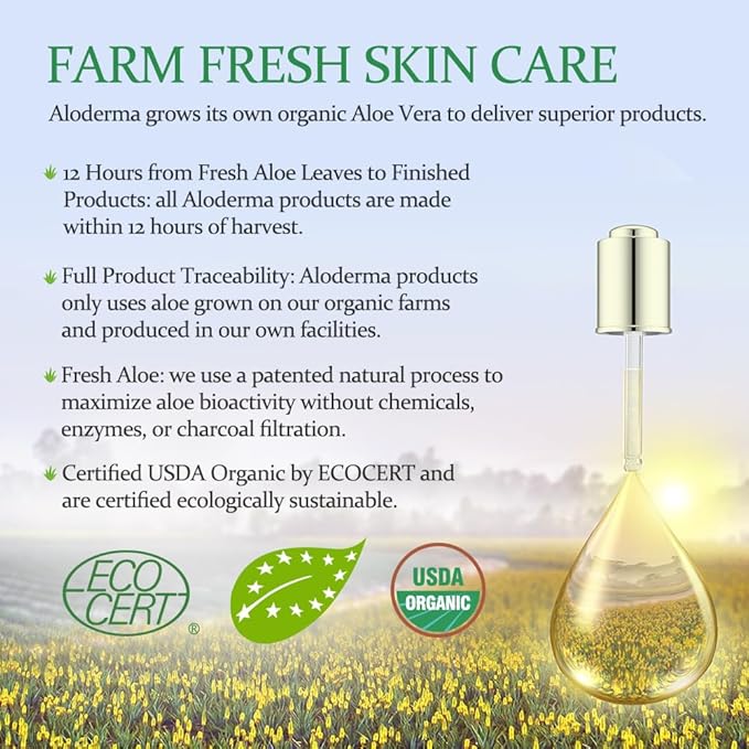 Aloderma 99% Organic Aloe Vera Gel for Face Made within 12 Hours of Harvest - Natural Hydrating Pure Aloe Vera Gel for Soothing Skincare - Moisturizing Aloe Gel for Skin, Face, & Sensitive Skin, 4oz