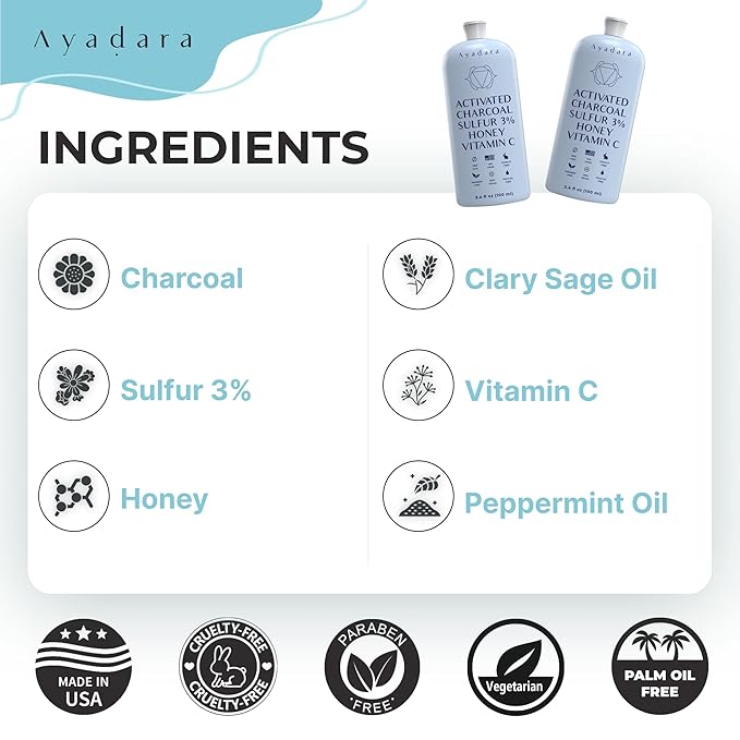 Severe Acne Charcoal Face Wash, 3.4 oz, Daily Cleanser with Sulfur and Honey, Face Cleanser for Acne, Deep Cleansing Charcoal Face Wash for Women and Men, 200 Uses