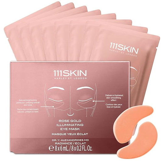 111SKIN Rose Gold Illuminating Eye Mask, Brightening & Hydrating Under Eye Patches for Dull, Dry Skin with Rose Extract, Colloidal Gold & Vitamin C, Improves the Appearance of Dark Circles, 8 Pairs