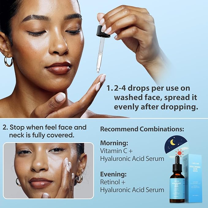 Hyaluronic Acid Serum for Face with Vitamin B5, C, E & Niacinamide, Hydrating & Plumping Face Serum for Sensitive Skin, Fragrance-Free 2 Fl Oz