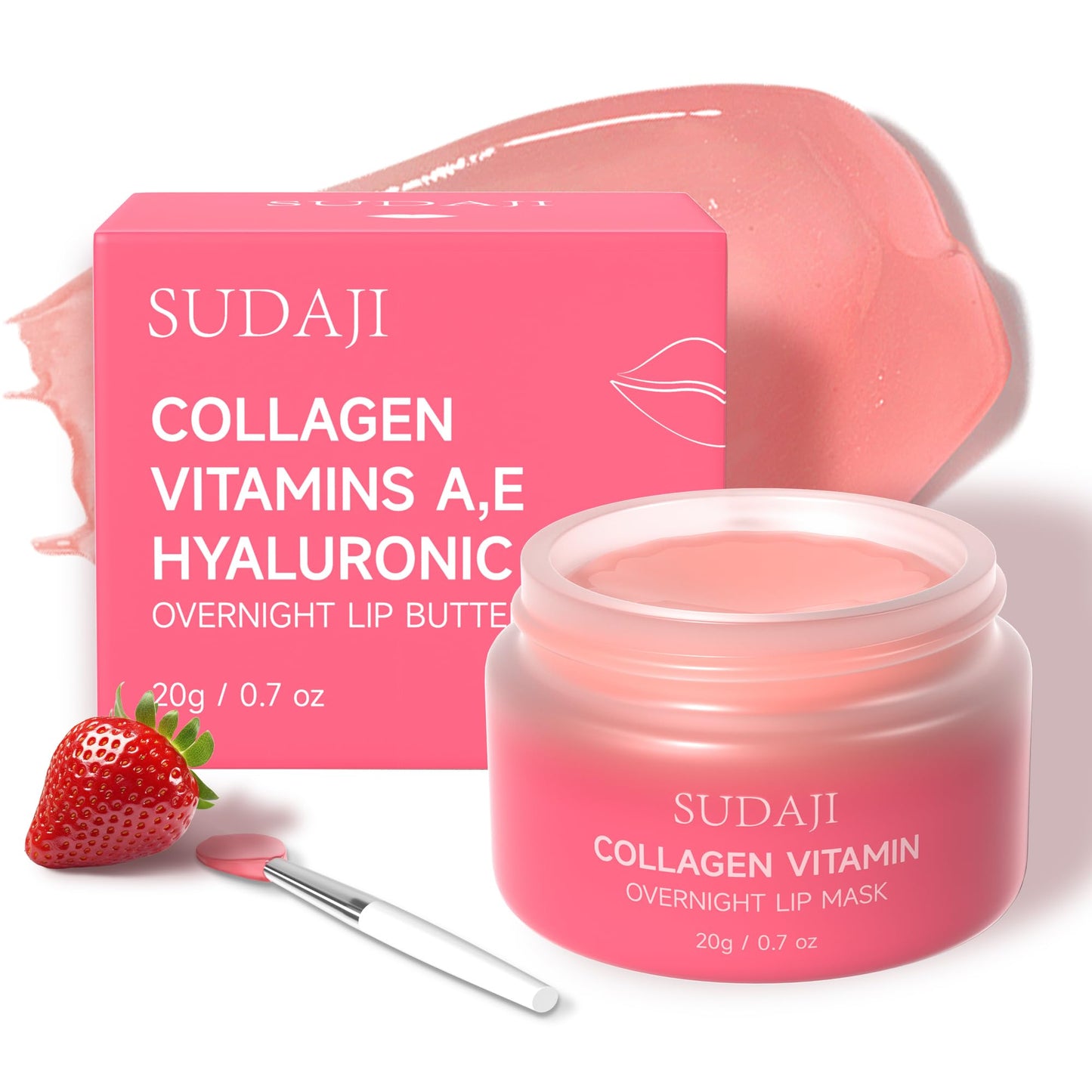 SUDAJI Collagen Lip Mask, Lip Balm Hydrating, Overnight Lip Moisture with Hyaluronic Acid & Vitamins E, A- Sleeping Nourishing Lip Butter Balm for Dry Lips