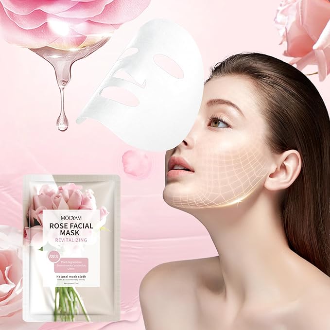 15 Sheets Face Masks Skincare, Rose Pink Hydrating Facial Masks for Women Skin Care, Deeping Moisturizing Facial Sheet Mask, Bulk Face Mask Suitable for Sensitive Skin