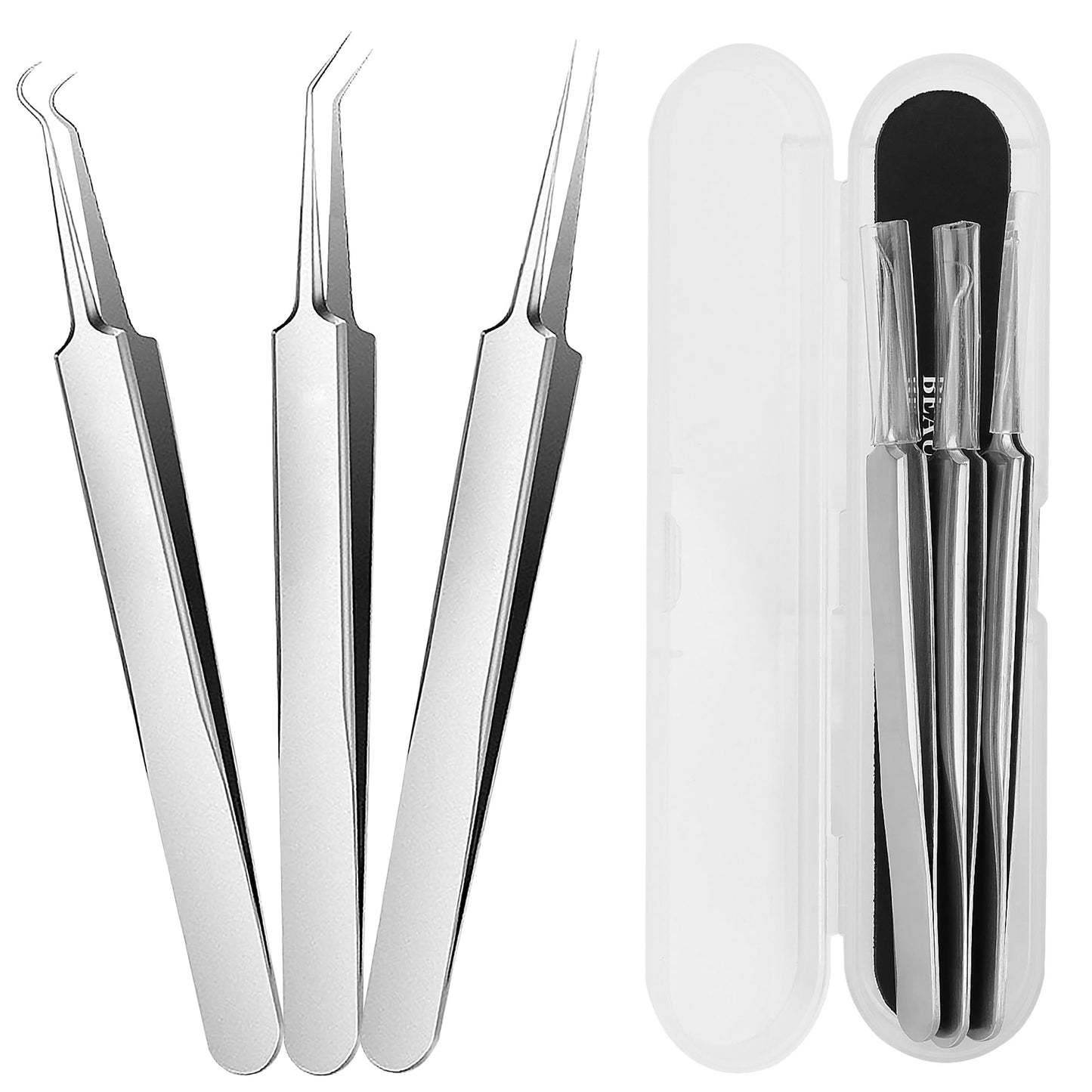 WSYUB Blackhead Tweezers, Blackhead Extractor, Pimple Popper Tool Kit, 3 in 1 Professional Stainless Skin Zit Acne Blemish Whitehead Popping Removing Surgical Tools Set, Silver